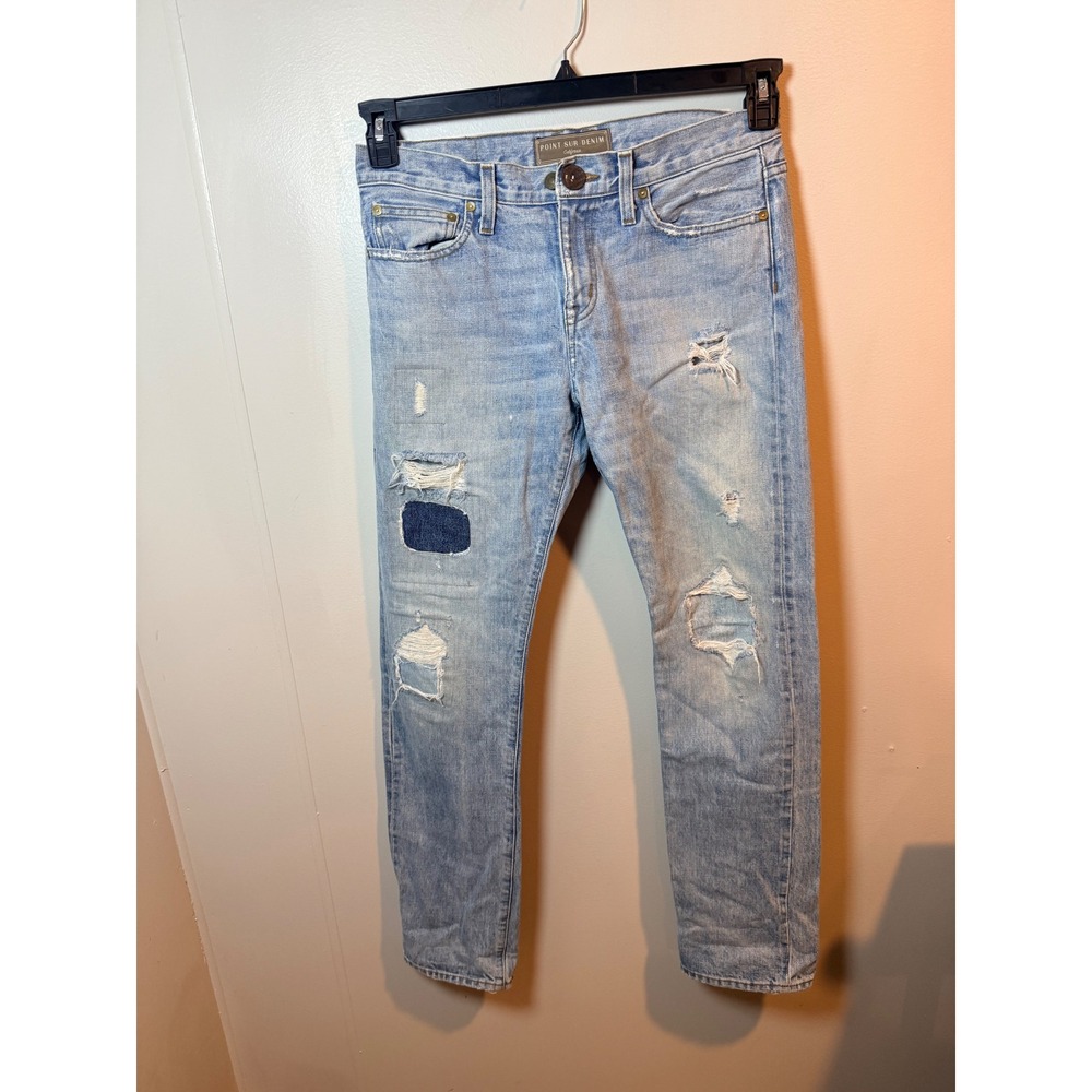 Point Sur Denim Women's Light Wash Distressed‎ Patch Jeans Size 27 Made in USA